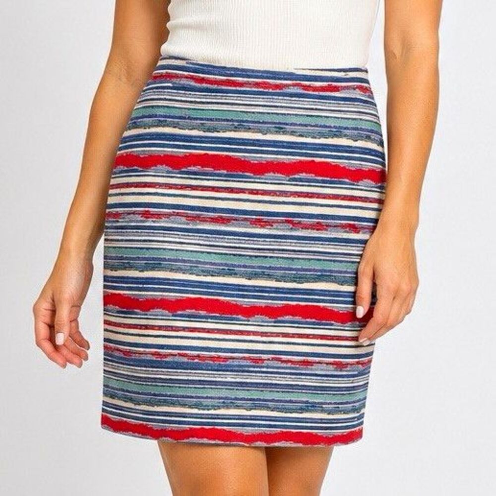 J. McLaughlin Montecito Stripe Pencil Skirt Woven Southwestern Blanket Sz 4